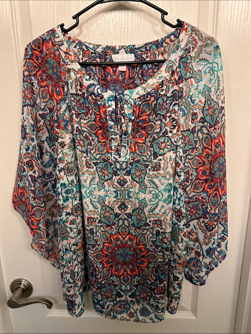 Charter Club Multicolor Paisley Tie-Neck Tunic
